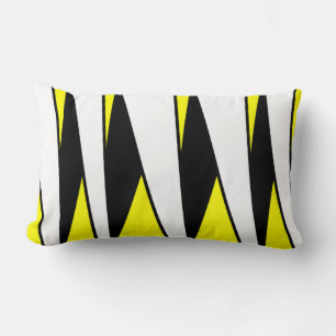 Unparallel Stripes, Black and White on Yellow Lumbar Cushion