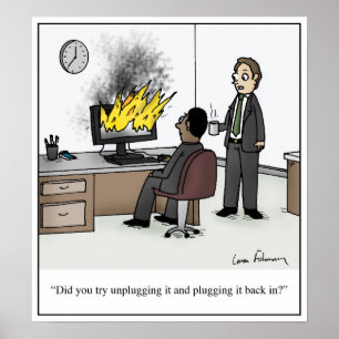 Unplug and Plug it Back in Cartoon Poster