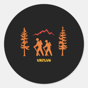 Unplug Hiking Camping Outdoor Nature Adventure Vin Classic Round Sticker