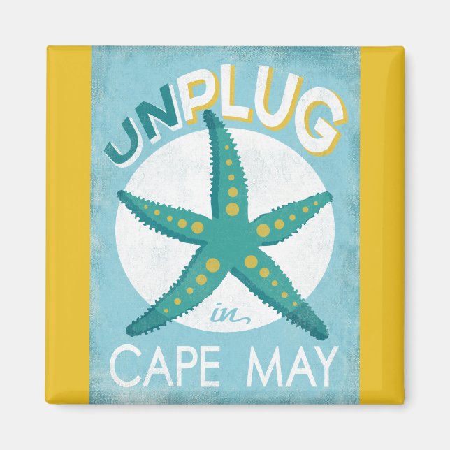 Unplug In Cape May Starfish Beach Nautical Magnet (Front)