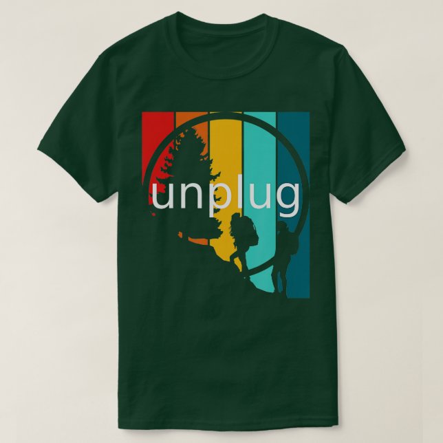Unplug On The Trail Backpacking Hiking Retro  T-Shirt (Design Front)