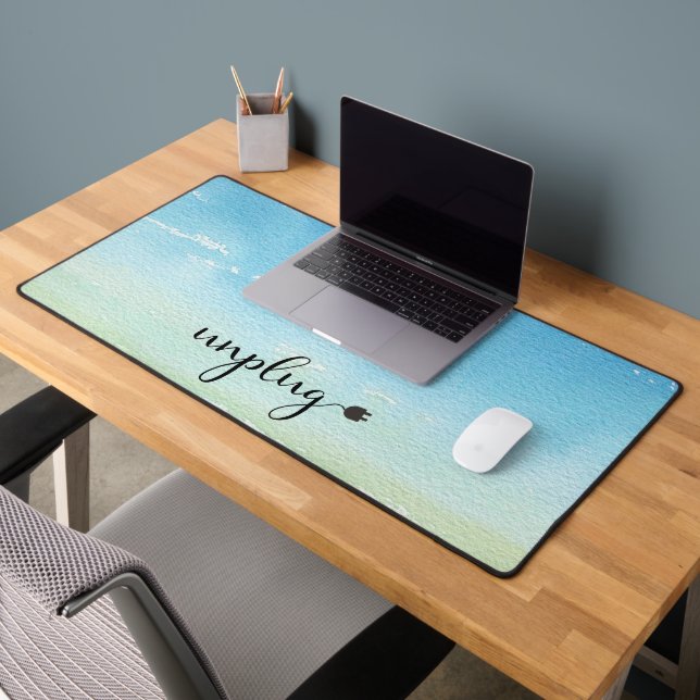 Unplug Script Text Plug Blue Sky Calming Desk Mat (Office 2)