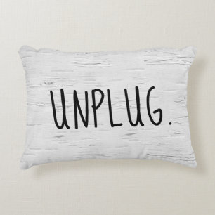 UNPLUG Text On Birch Tree Decorative Cushion