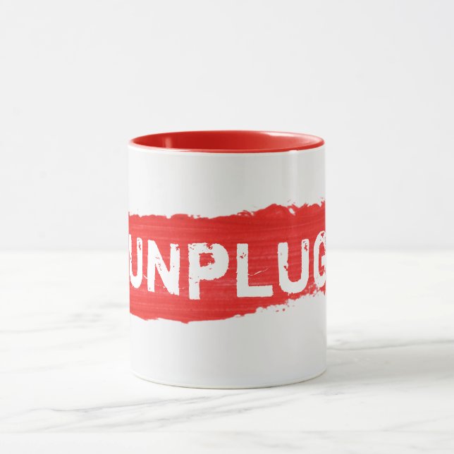 UNPLUG Text On Red Paint Mug (Center)