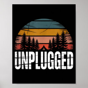 Unplugged Camng Shirt Retro Sunset Forest Nature Poster