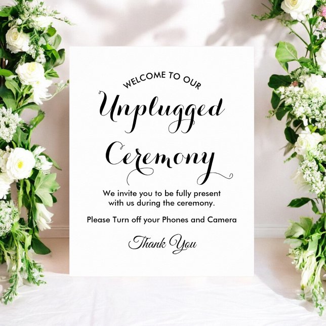 Unplugged Ceremony Black White Wedding Poster (Creator Uploaded)