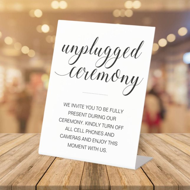 Unplugged Ceremony Elegant Script Wedding Pedestal Sign (Creator Uploaded)