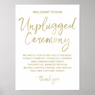 Unplugged Ceremony Gold Faux Foil 12x16 Sign