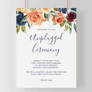 Unplugged Ceremony Multicolor Elegant Floral Sign