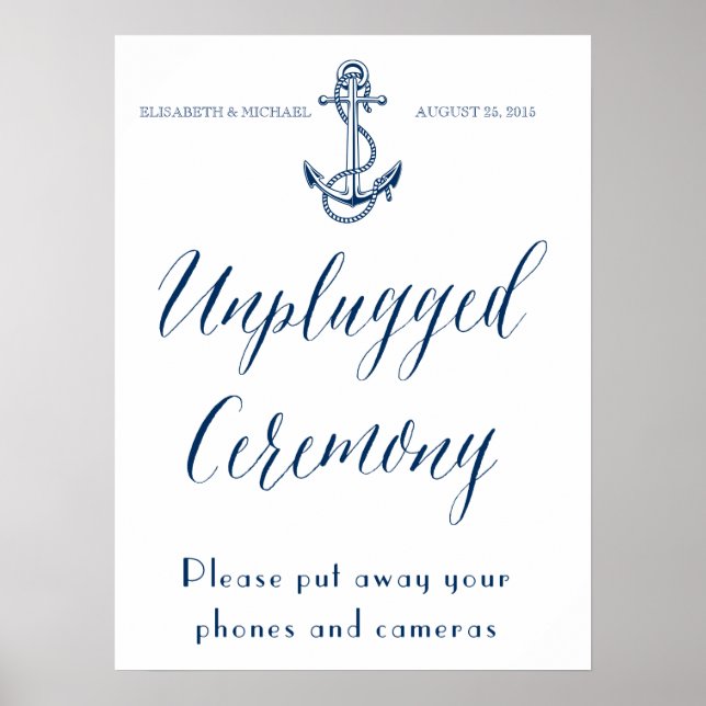Unplugged ceremony, Nautical Wedding sign (Front)