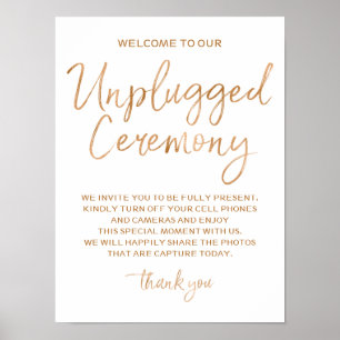 Unplugged Ceremony Rose Gold Faux Foil 12x16 Sign