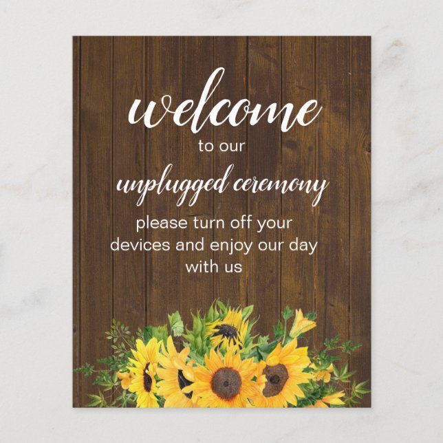 Unplugged Ceremony Rustic Wedding Sign Budget (Front)