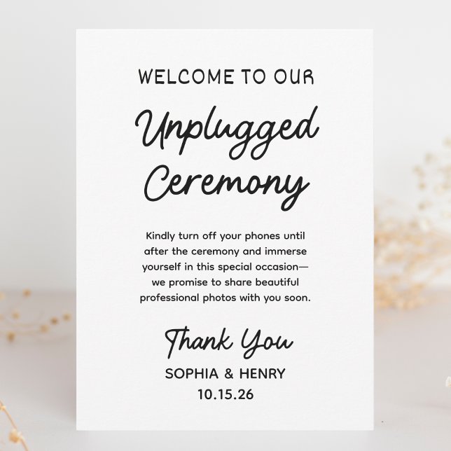 Unplugged Ceremony Simple Modern Chic Wedding Sign (Create a distraction-free zone with this modern unplugged ceremony sign for your special day.)