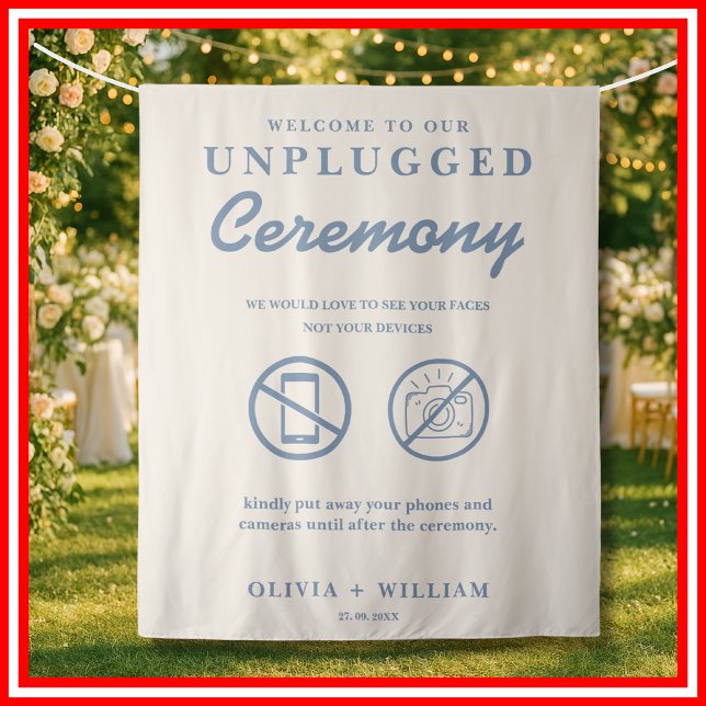Unplugged Ceremony Wedding Dusty Blue Backdrop Tapestry (Creator Uploaded)