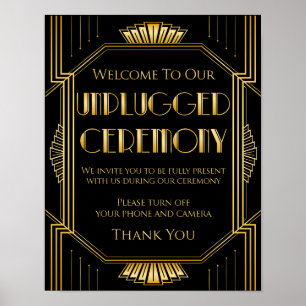 Unplugged Ceremony Wedding Sign Gatsby Art Deco