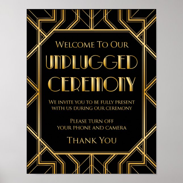 Unplugged Ceremony Wedding Sign | Gatsby Art Deco (Front)