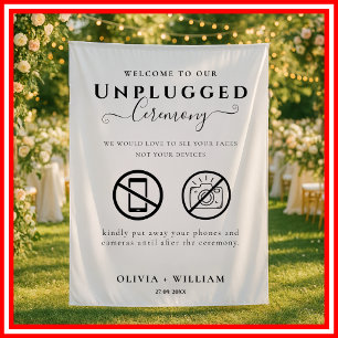Unplugged Ceremony Wedding Welcome Sign Tapestry