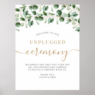 Unplugged Wedding Ceremony Eucalyptus Greenery Poster