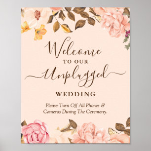 Unplugged Wedding Ceremony Sign Blush Gold Floral