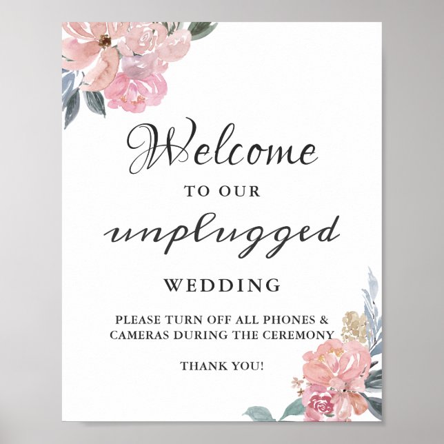 Unplugged Wedding Ceremony Sign Dusty Pink Floral (Front)