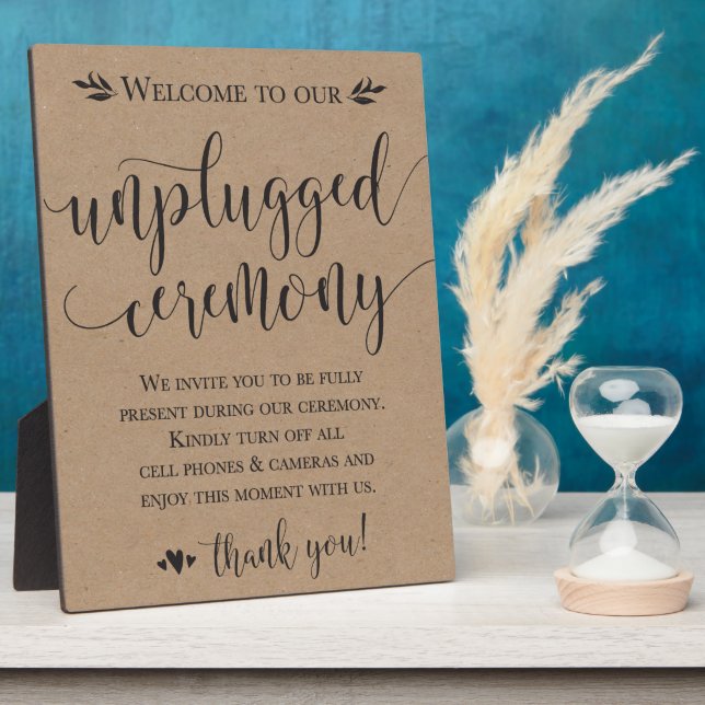 Unplugged Wedding Ceremony Sign Plaque 8x10 (Side)