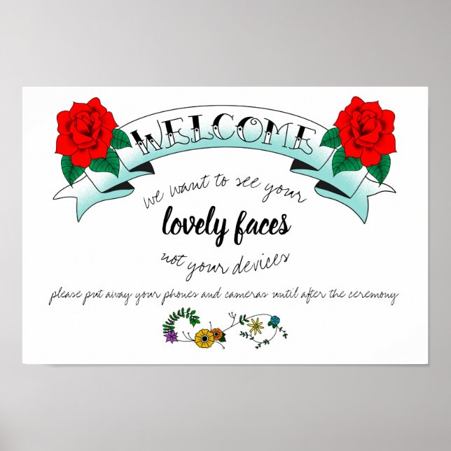 Unplugged Wedding Ceremony Sign Tattoo Inspired (Front)