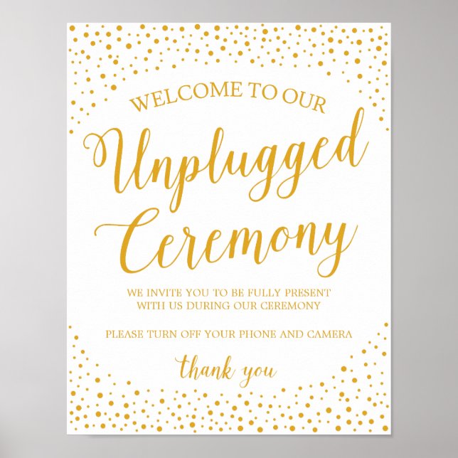 Unplugged Wedding Sign Gold Confetti (Front)