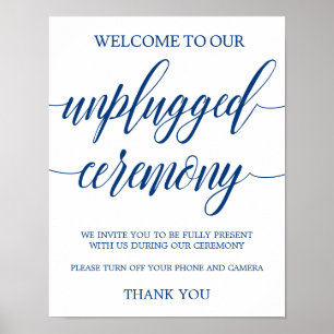 Unplugged Wedding Sign Navy Blue Calligraphy