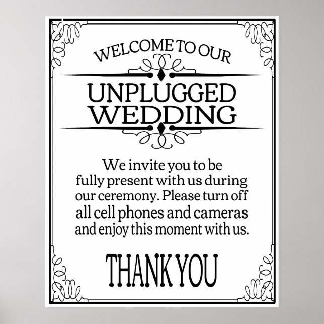 Unplugged Wedding sign print (Front)