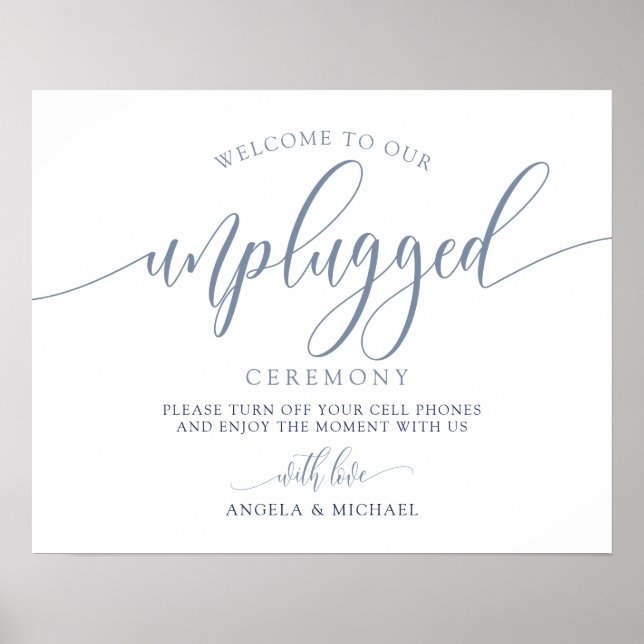Unplugged Wedding Sign - Typography (Dusty Blue) (Front)
