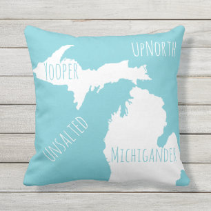 Unsalted Michigan Map Yooper Michigander Up North Outdoor Cushion