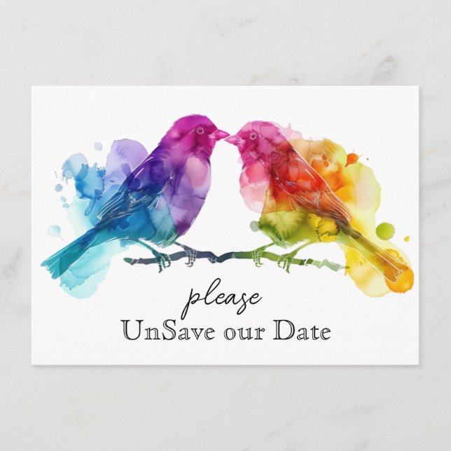 UnSave our date LGBTQ+ Rainbow Lovebirds Enclosure Card (Front)
