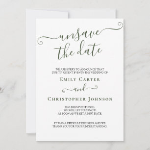 Unsave the Date Elegant Green Wedding Update Card