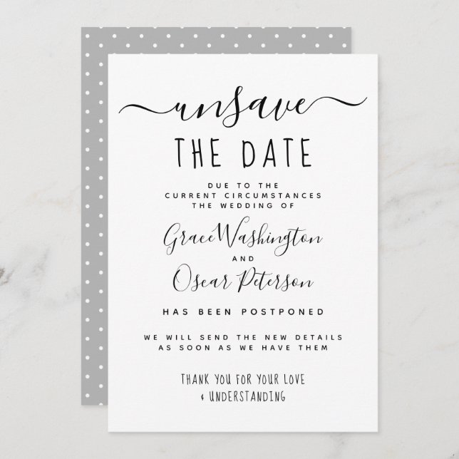 Unsave The Date Handwritten Wedding Postponed Invitation (Front/Back)