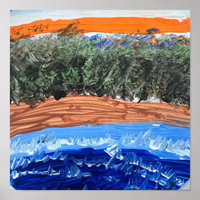 unset Ocean Forest Landscape - Art by 8-Year-Old Poster (Front)