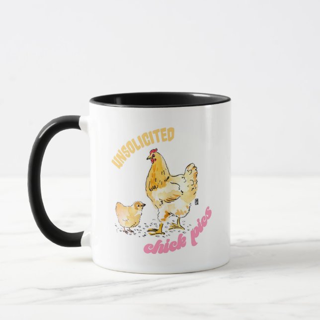 Unsolicited Chick Pics Buff Chicken Mug (Left)