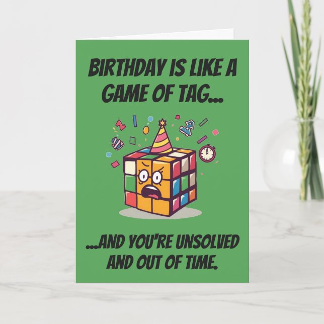 Unsolved Birthday Speedcube Funny Tag Joke  Card (Front)