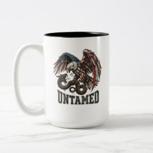 Untamed Patriotic Eagle vs Snake Biker T-Shirt USA Two-Tone Coffee Mug