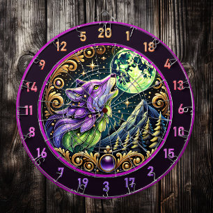 Untamed Wolf Under Starry Night Glow Dartboard