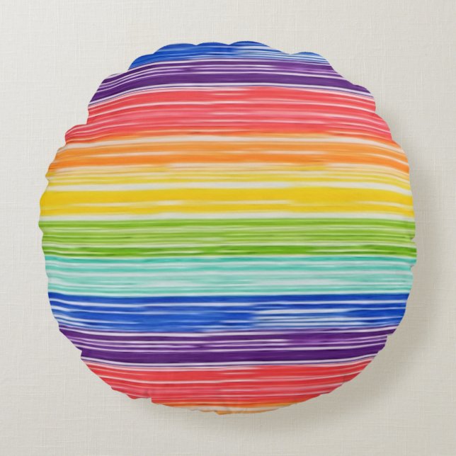 Untidy rainbow stripes round cushion (Front)