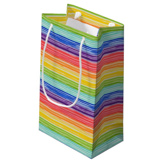Untidy rainbow stripes small gift bag (Back Angled)