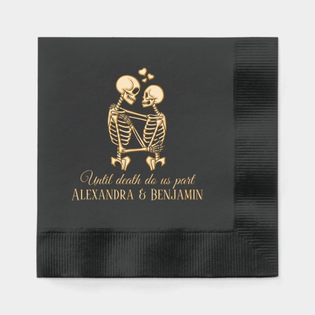 Until Death Do Us Part Skeleton Couple Embracing H Foil Napkins (Front)