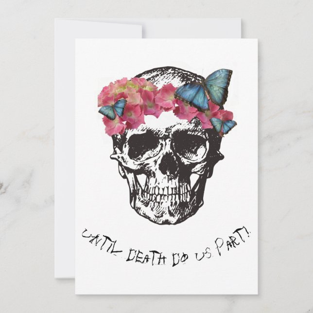 Until Death Do Us Part  Skull Hibiscus Butterflies Invitation (Front)