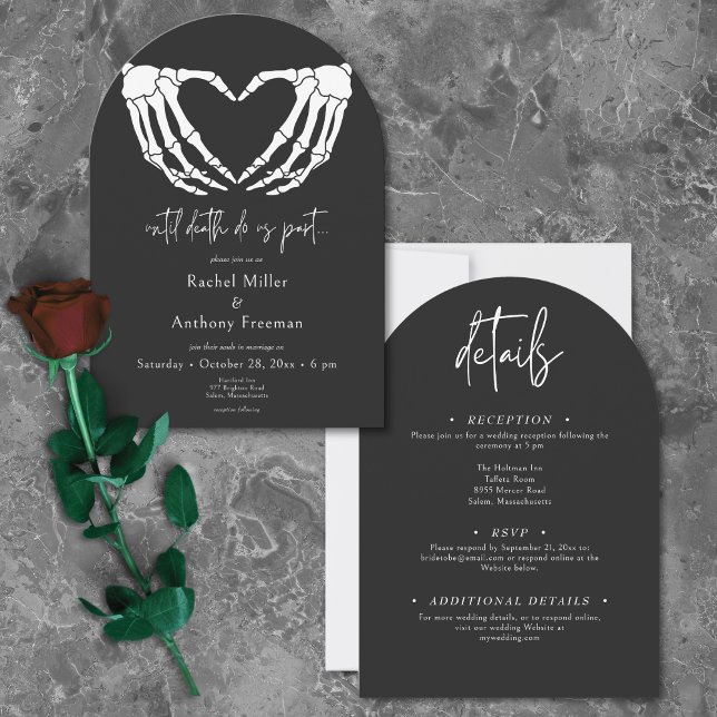Until Death Skeleton Hands Arch Wedding Two Sided Invitation (Until Death Skeleton Hands Arch Wedding Two Sided Invitation)
