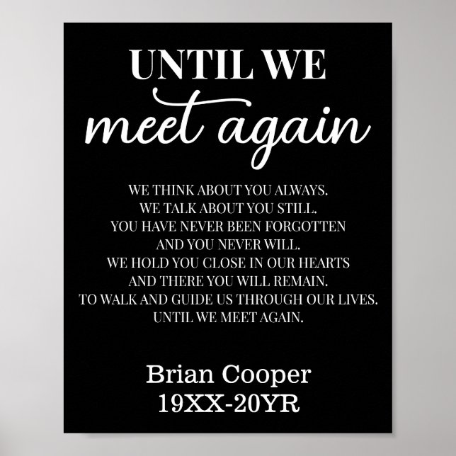 Until We Meet Again Elegant Funeral Poem with Name Poster (Front)