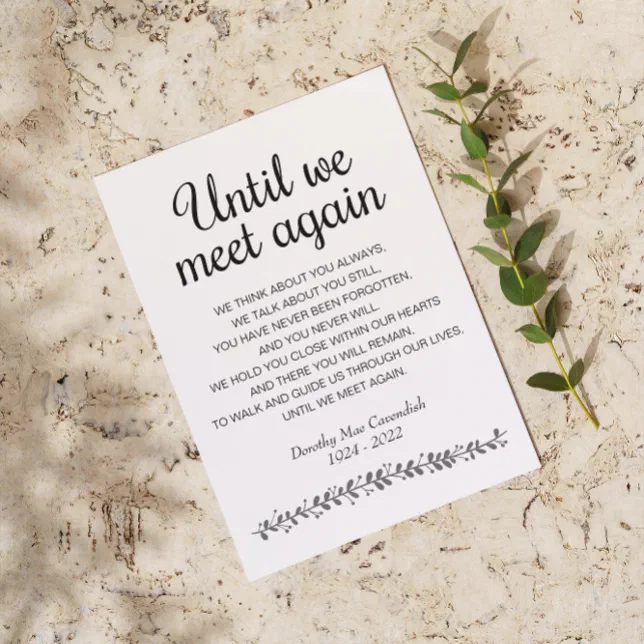 Until We Meet Again Funeral Poem Memorial Postcard | Zazzle