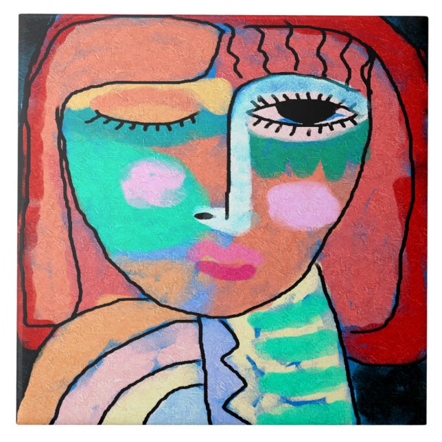 Untitled Abstract Portrait of a Woman Ceramic Tile (Front)