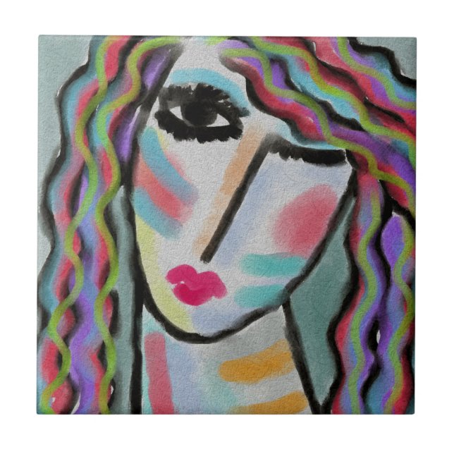 Untitled Abstract Portrait of a Woman Ceramic Tile (Front)