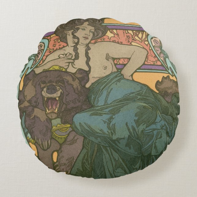 Untitled by Alphonse Mucha (1902) Round Cushion (Front)
