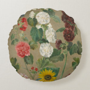 Untitled (Flowers) (oil on board) Round Cushion